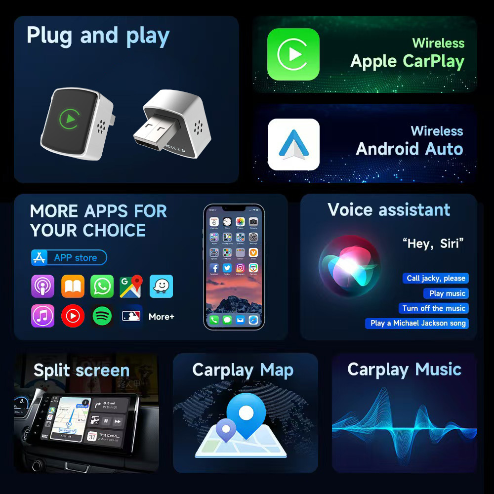 New Colorful Light Wireless Carplay Box Adapter for Apple and Android Two-In-One Car Connectivity and Screen Projection