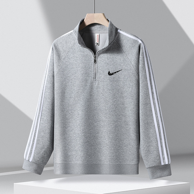 Cross-Border Trendy Half-Zip Sweatshirt, Semi-Casual Sweatshirt for Men, Pullover Long-Sleeve Men's Base Layer Shirt, Three-Stripe Sweatshirt for Men Cross-Border Trendy Half-Zip Sweatshirt, Semi-Casual Sweatshirt for Men, Pullover Long-Sleeve Men's Base Layer Shirt, Three-Stripe Sweatshirt for Men