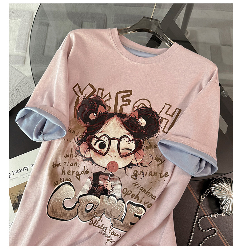 Women's Clothing Sweet Fashion Casual Suit For Women Summer New Round Neck Printed Embroidered T Shirt Loose Denim Shorts Two Piece Suit Trendy_ecoleips.com