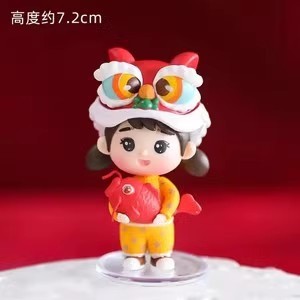 中国のトレンディな新しい中国風のケーキデコレーション獅子舞男の子と女の子の装飾品ドラゴンベビー誕生日プレゼントベーキングデコレーション|undefined