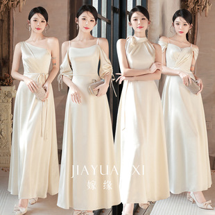 Champagne Satin Bridesmaid Dress Long 2025 New Niche High-End Sister Group Dress Skirt Women Can Wear Daily