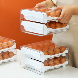Refrigerator egg storage box PET transparent 32 -layer double -layer drawer -style earthy egg box fresh box kitchen egg box