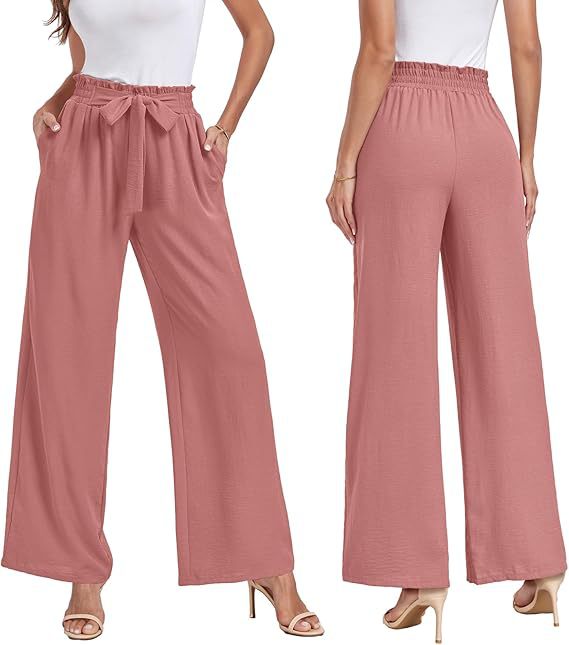 2025 pantalones de piernas anchas de mujer cintura alta elegante ajustable nudos pantalones largos largos casuales de negocios correa de bolsillo para mostrar piernas largas image 11