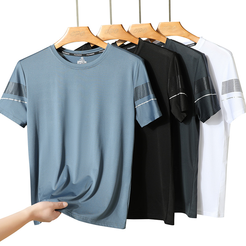 Camiseta de manga corta de seda de hielo de verano para hombres deportes de hielo delgado superior de secado rápido para hombres aire acondicionado transpirable al aire libre Camiseta de manga corta