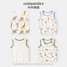咔咔熊猫儿童纯棉背心婴儿童装男童休闲无袖t恤宝宝夏装女童上衣
