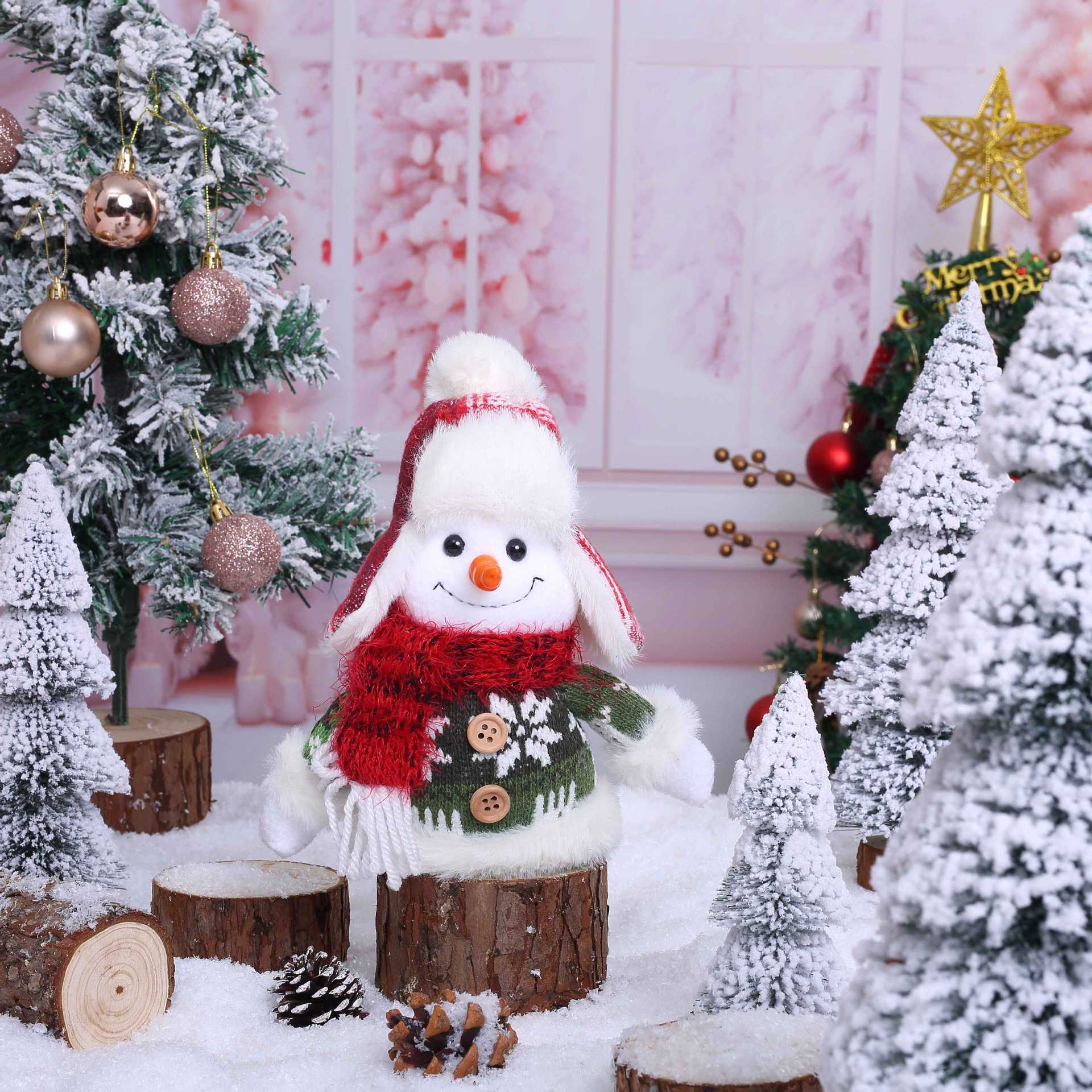 Adorable muñeco de nieve de Navidad sentado muñeca ventana decoración cruzada Rudolph sombrero muñeca decoración al por mayor