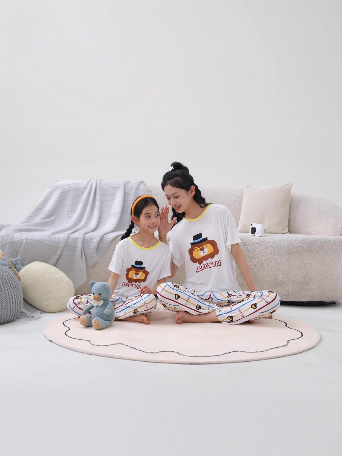 Traje modal para niños Traje delgado de verano de manga corta con aire acondicionado Traje para niños grandes y niñas Ropa de hogar Pijamas Conjunto para padres e hijos