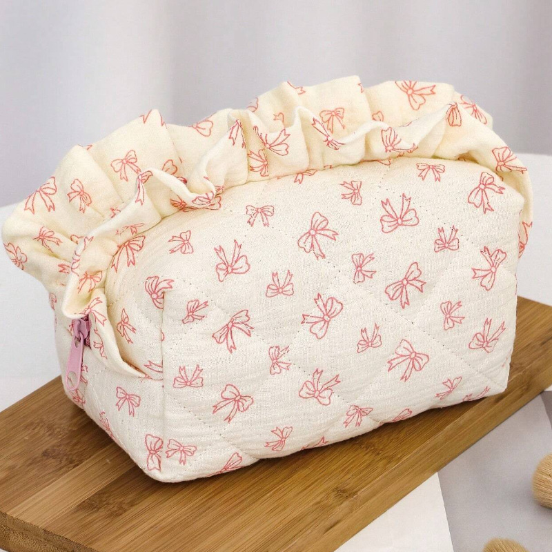 Cloth Material Cute Basic Flower Bow Knot Cloth Square Makeup Bags