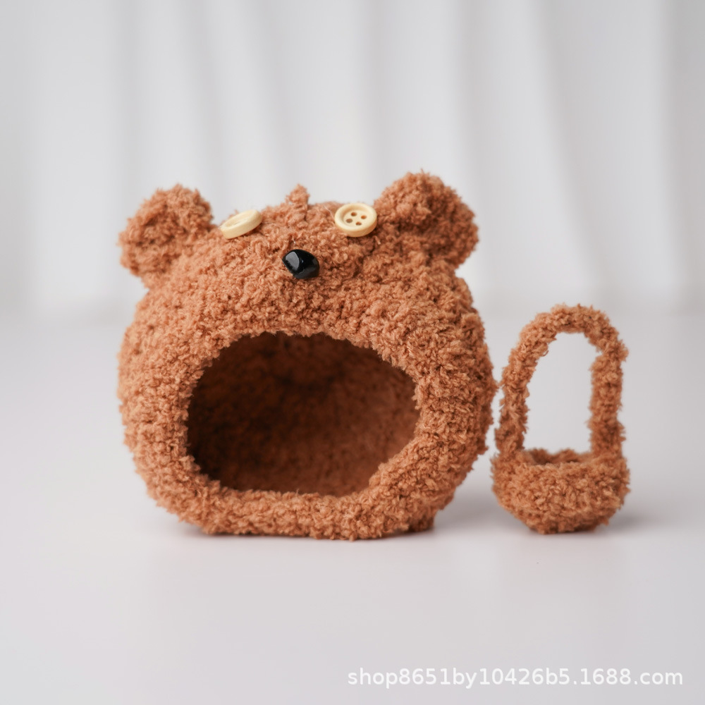 Bear hood + brown velvet bag