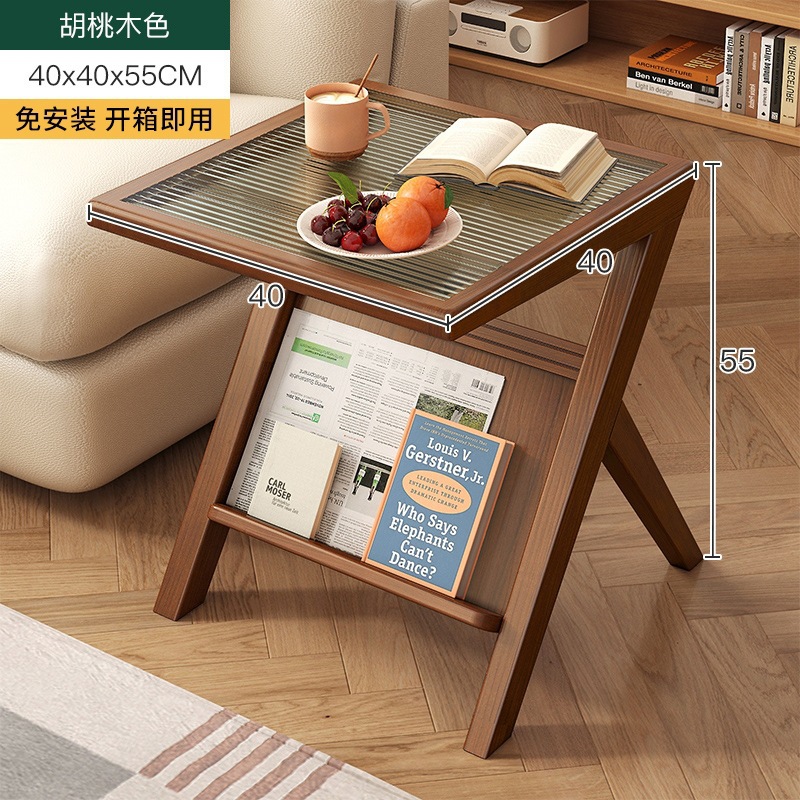 Mesa lateral del sofá, mesa de centro pequeña de vidrio, mesa pequeña de madera maciza, mesa lateral de cama, estante, mesa cuadrada pequeña, mesa lateral pequeña de estilo japonés
