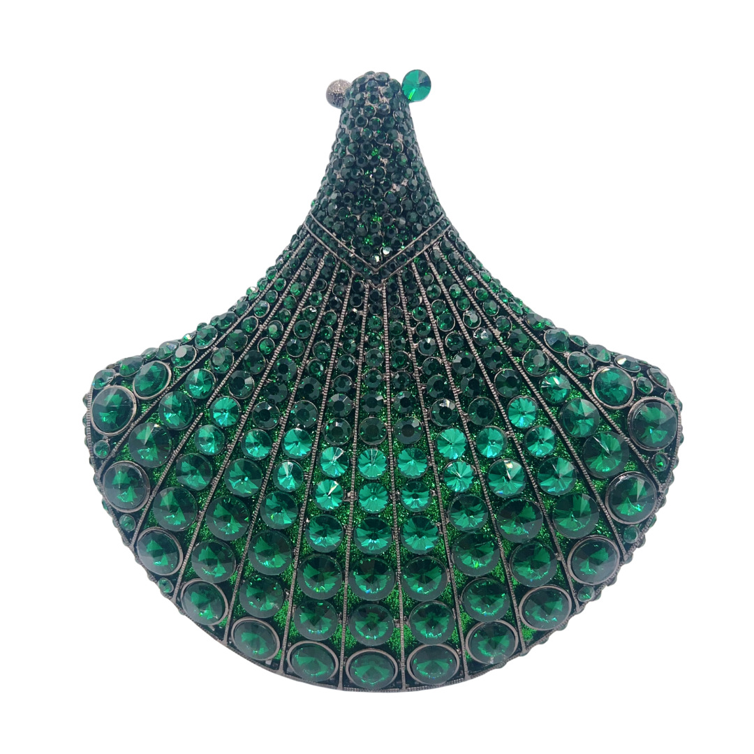 Clutch nữ hình quạt đính đá cao cấp dự tiệc cầm tay — màu vàng, bạc, màu đỏ, màu ô liu xanh chi tiết 10