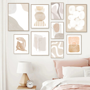 Modern Scandinavian Morandi Color Block Abstract Geometric Lines Simple Model Room Living Room Bedroom Decoration Hanging Painting Core
