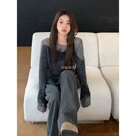 巨好看的入冬新款一整套小香风灰色针织上衣休闲裤简约套装女