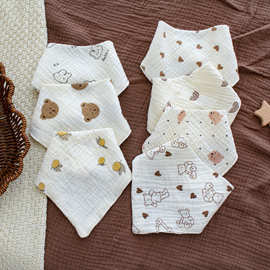 宝宝口水巾四层纱布三角巾棉围嘴围兜婴儿宝宝擦脸巾饭兜奶兜批发