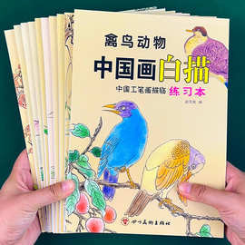儿童成人中国画白描入门描摹本工笔画花卉人物底稿线稿描红涂色书