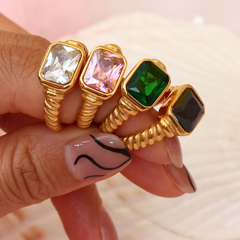 Simple Style Square Stainless Steel Rings Plating Zircon Stainless Steel Rings