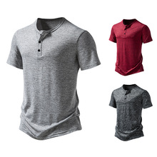 Men's Cationic Sports Henley Collar Short Sleeve T-Shirt
