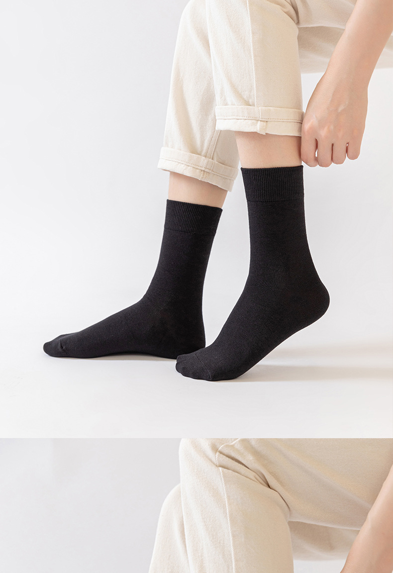 New pure cotton mid-length socks for women, sweat-absorbing, breathable and warm in autumn and winter, solid color pile socks for women, trendy socks wholesale pic 29