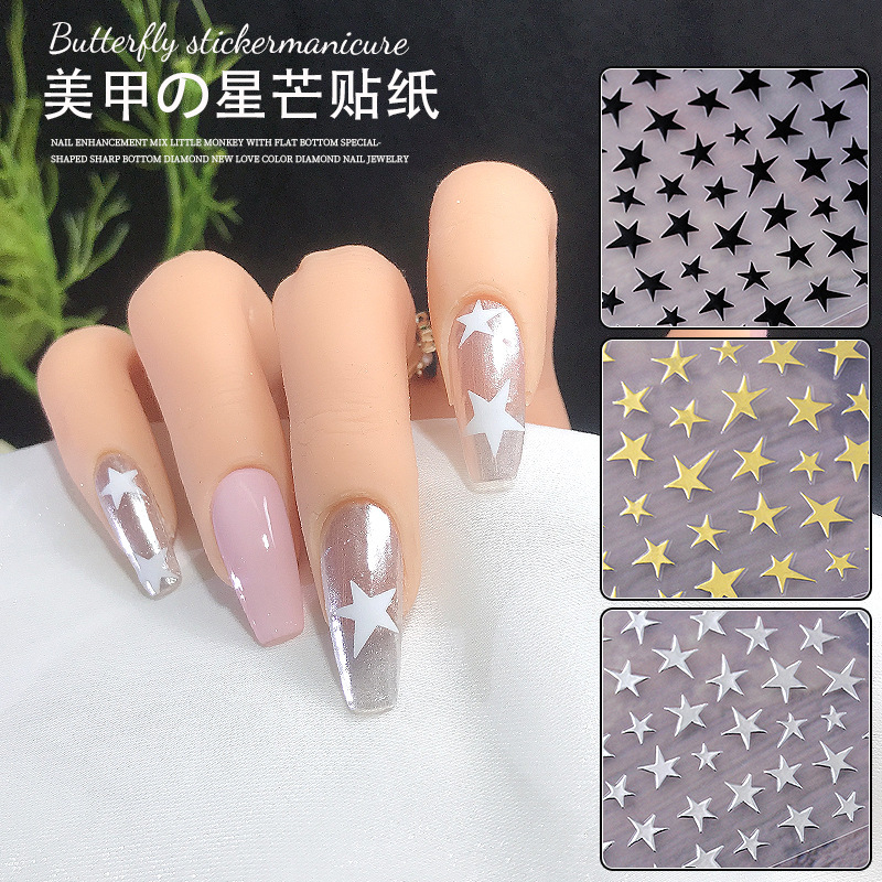 Net red explosions sweet cool nail jewelry gold and silver stars black and white color five-pointed star 3D adhesive nail stickers wholesale Net red explosions sweet cool nail jewelry gold and silver stars black and white color five-pointed star 3D adhesive nail stickers wholesale