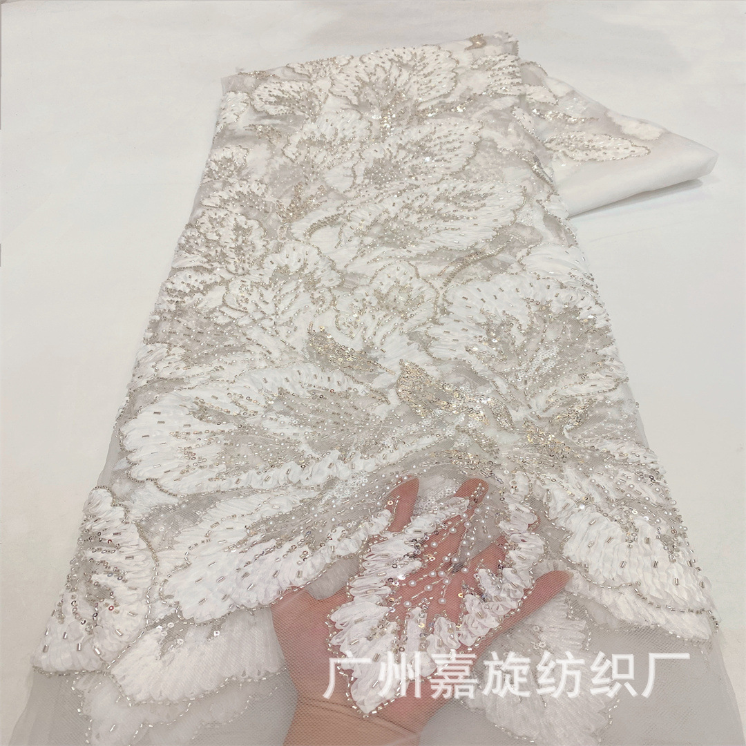 Plástico de hilo de red, proceso de flor, laminado, bordado de cuentas, tela de flor grande, vestido de posición de flor grande, encaje de flor, encaje, lace fabric