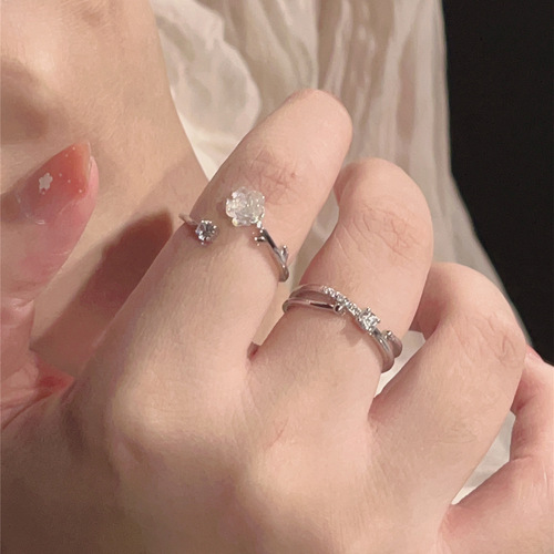 New camellia ring ins girl romantic French open index finger ring bestie niche design trendy hand jewelry