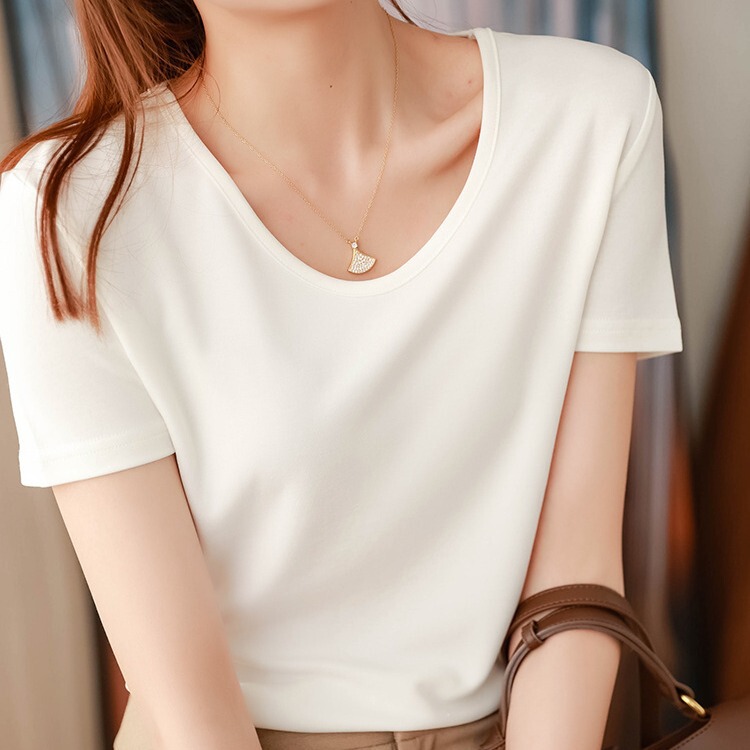 Misty Modal Wood Fiber Women's Short-sleeved T-shirt Summer Spoon Collar Lazy Comfortable Loose Slimming