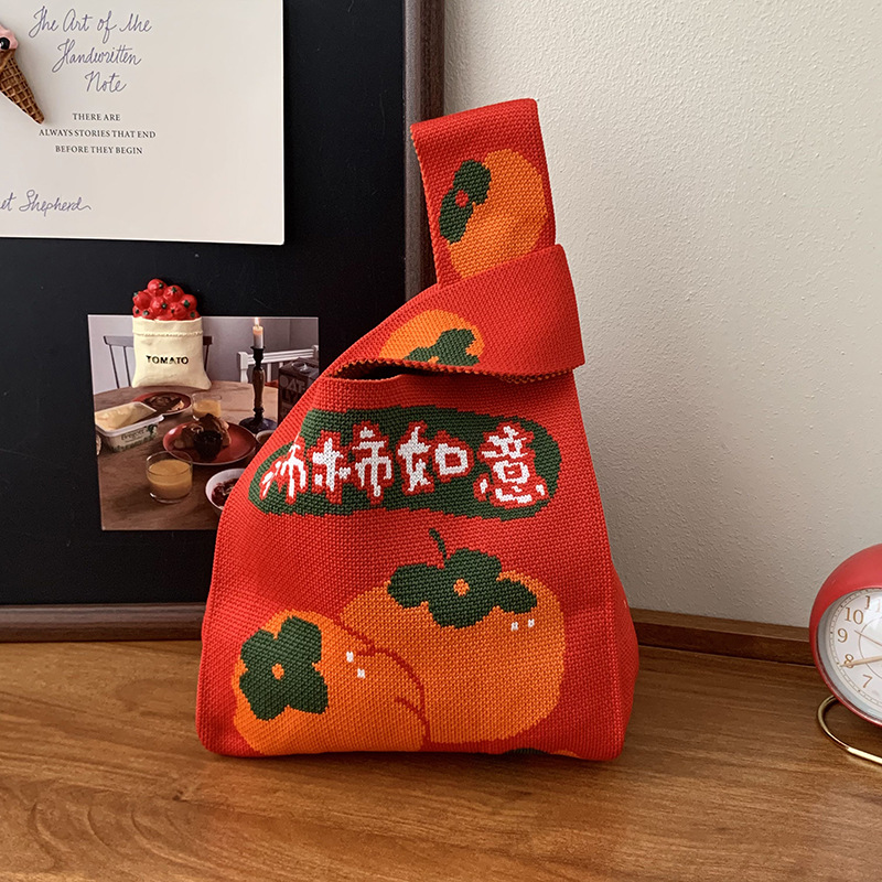 Bolsas de punto de Año Nuevo rojo festivo nicho personalidad acompañante bolsas de regalo bolsas de caramelo bolsas de hombro bolsas de mochila