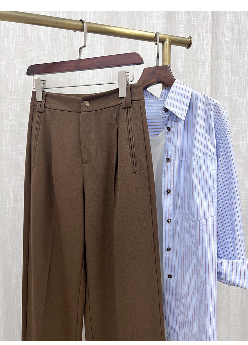 Quần tây nữ ống rộng cạp cao dáng suông chất len Tencel — đen chi tiết 5