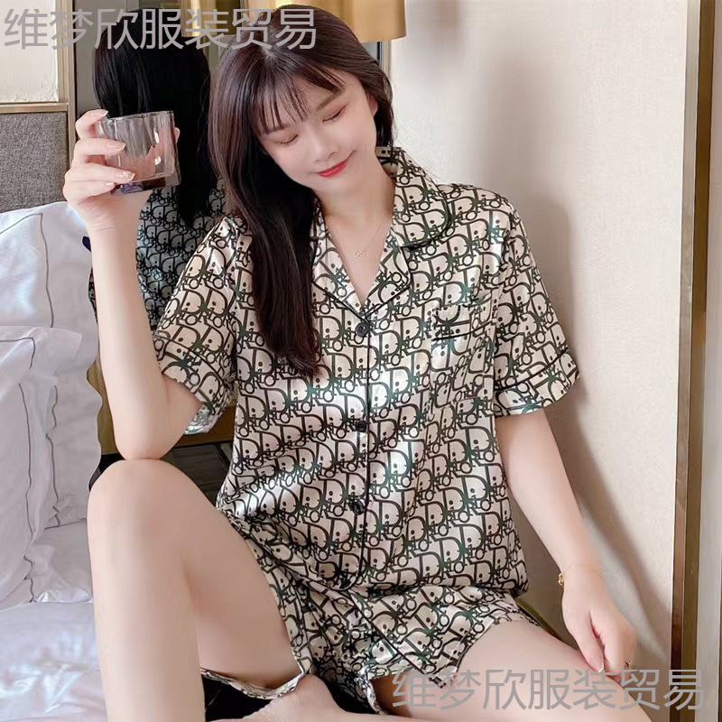 Sudeste asiático transfronterizo de verano de seda camiseta de hielo cardigan con solapa de manga corta ropa de seda set comercio exterior