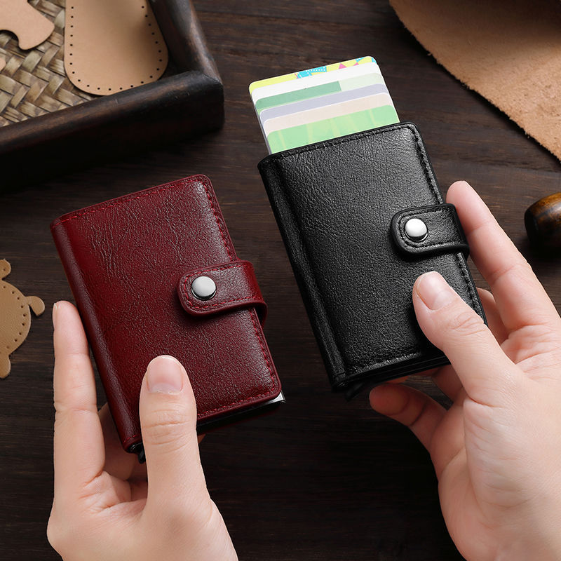 Bolsa de tarjetas de hombre tarjeta de crédito metálica automática pop-up simple portátil anti-robo RFID billetera de aleación de aluminio