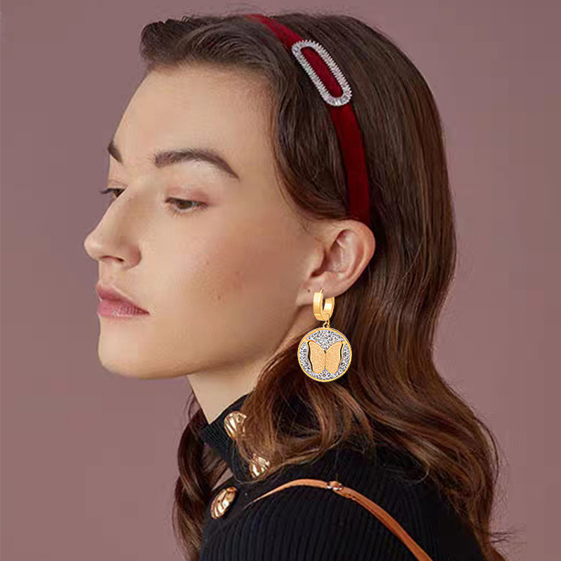 Fashion Butterfly Titanium Steel Inlay Rhinestones Drop Earrings 1 Pair