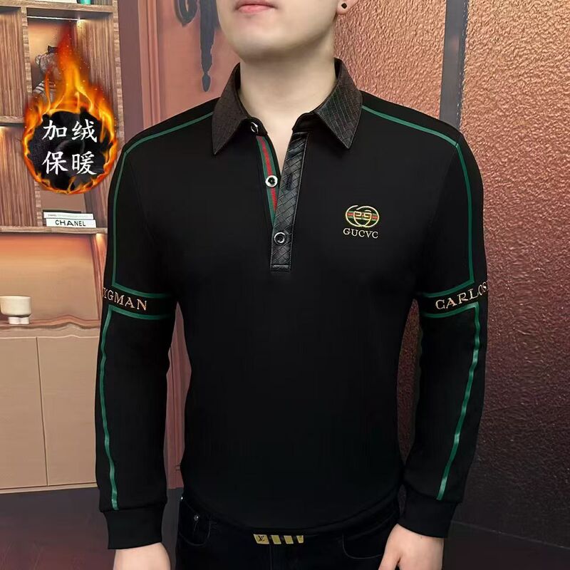 Spliced Hong Kong Style Leather 2025 Embroidered Fleece-Lined Sweatshirt Autumn and Winter New Men's Designer Clothing, Sold Out in 12 Days