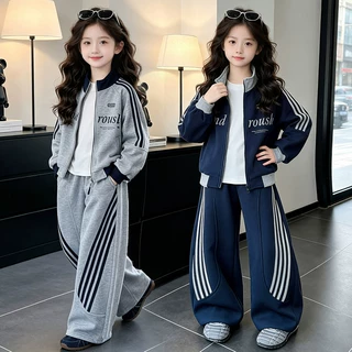 2026新款女童运动套装儿童棒球服外套阔腿裤两件套中大童卫衣校服