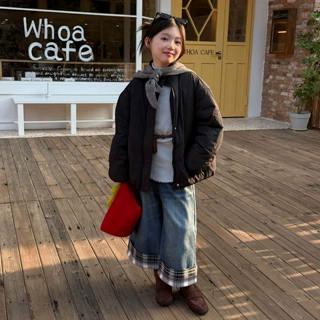 花与寻女童棉衣2025冬季新款韩版蓬松面包服拼接毛衣帽甜美保暖潮