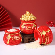 新中式中国结聚宝盆好运小摆件春节招财金元宝福袋树脂车载工艺品