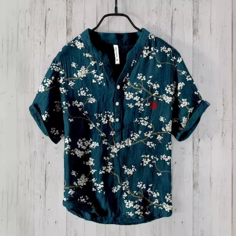 Винтажные рубашки с цветочным принтом для мужчин и женщин, свободные модные рубашки с короткими рукавами для пар в ленивом стиле, японские рубашки с цветочным принтом на берегу моря, модная внешняя торговля.