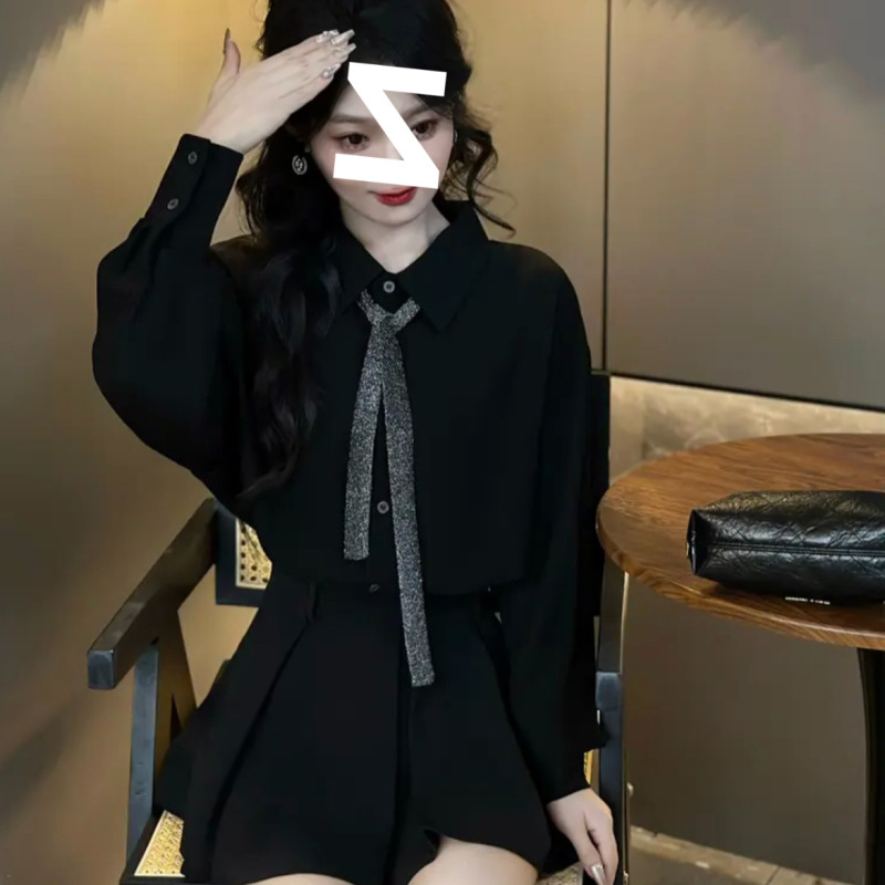 时尚套装女感洋气减龄休闲百搭长袖衬衫上衣显瘦百褶裙两件套女装|undefined