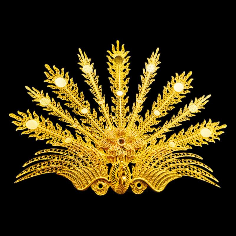 Billion Hairpin Ancient Style Phoenix Hair Crown DIY Gold Silk Phoenix Crown Hanfu Headwear Dafa Crown Bridal Hair Ornaments Hair Body