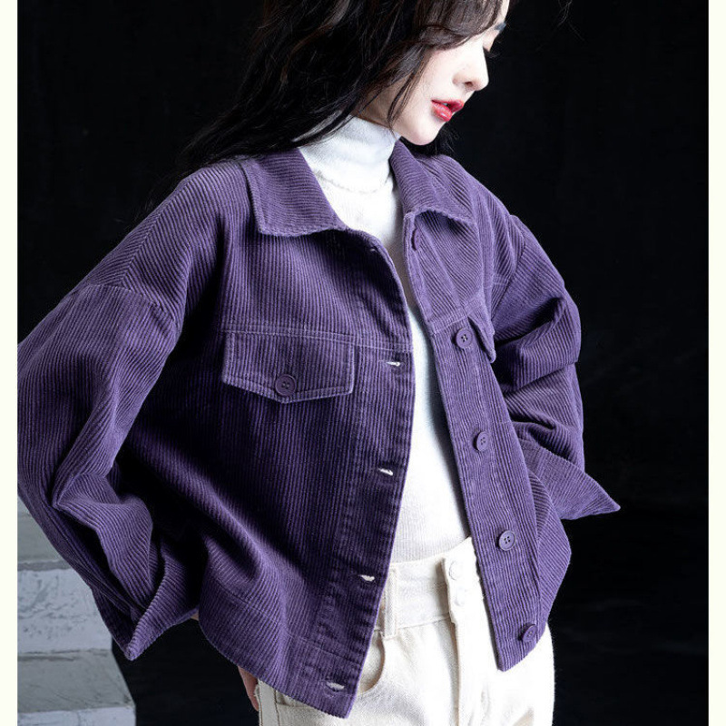 コーデュロイジャケット レディース 新作 春服 カジュアル 万能 ジャケット ショート丈 コーデュロイ アウター 無地トップス|undefined