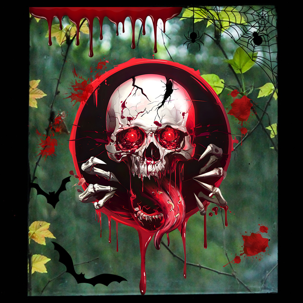 Horror Ghost Skull Wall Sticker Halloween Decorative Mural_voghion.com