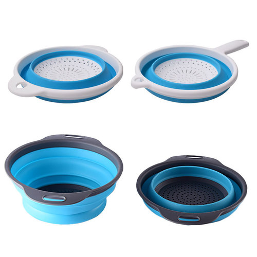 Thickened round handle foldable drain basket kitchen water filter vegetable basket multi-functional vegetable washing basket telescopic fruit basket