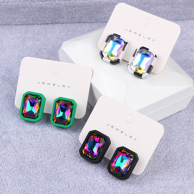9g Weight Glass Inlay Material Ear Studs Classification 1 Pair Retro Geometric Inlay Arylic Glass Ear Studs