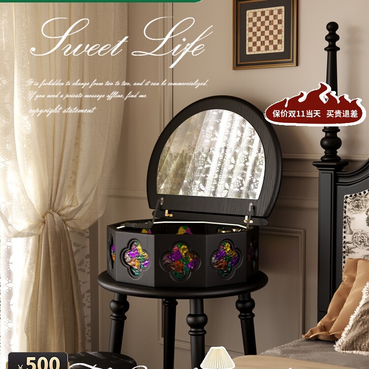 New Subsidized French Retro Dressing Table All Solid Wood Small Apartment Dressing Table Antique Style Bedroom Dressing Table Light Luxury