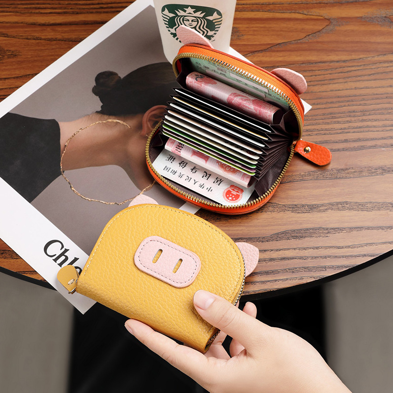 Nuevo tarjetero de órgano de celebridades de Internet, femenino, ligero, estudiante, cerdo, cremallera de cerdo, tarjetero de múltiples posiciones, tarjetero de cuero suave, monedero