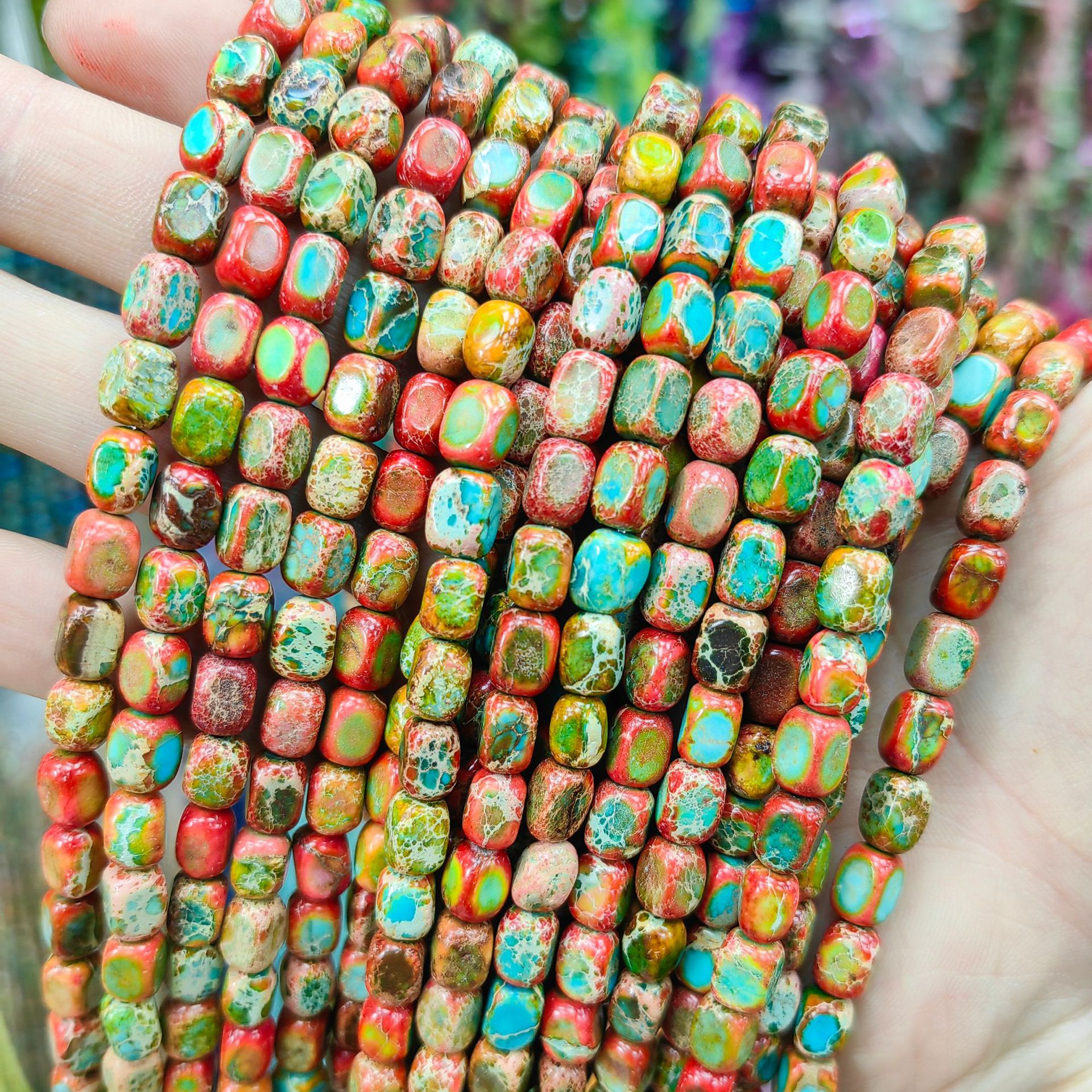 Ventas transfronterizas calientes de piedra imperial natural 5mm * 7mm con forma cuadrada multicolor perlas dispersas productos semiacabados joyas diy