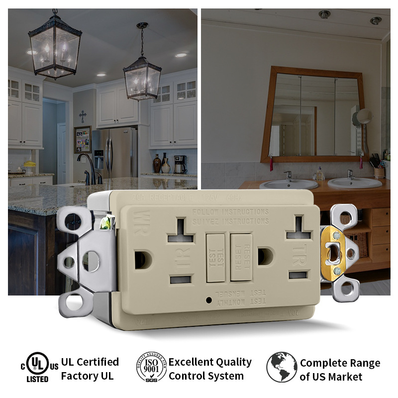 厂家批发美标防误触耐气候户外GFCI插座自动检测功能漏电保护