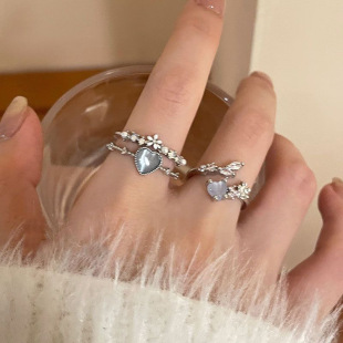Sea Blue love Moonlight zircon open ring female light luxury niche design sense index finger ring temperament adjustable ring
