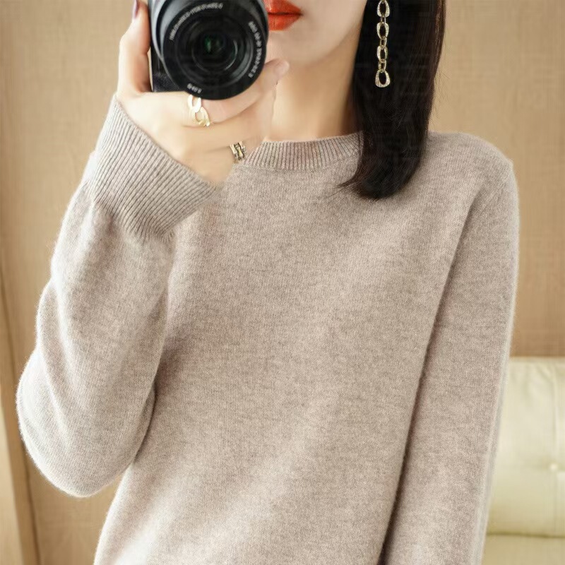 New Autumn and Winter Round Neck Knitwear Women's Pullover Knitwear Pure Color Long-Sleeved Women's Thin Inner Wear Outer Bottoming Shirt Korea