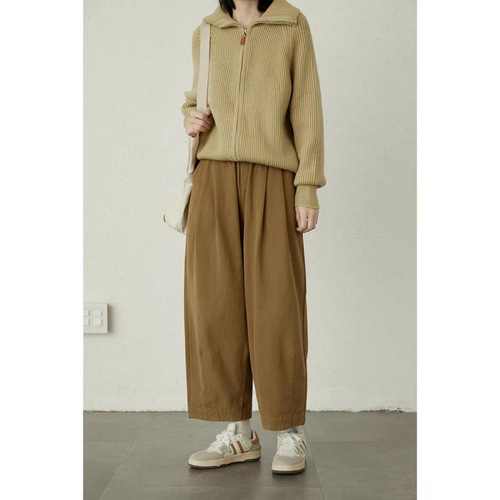Relaxed large-cut meat-hiding pants for girls, spring 2024 new Japanese style high-waisted slimming casual wide-leg pants