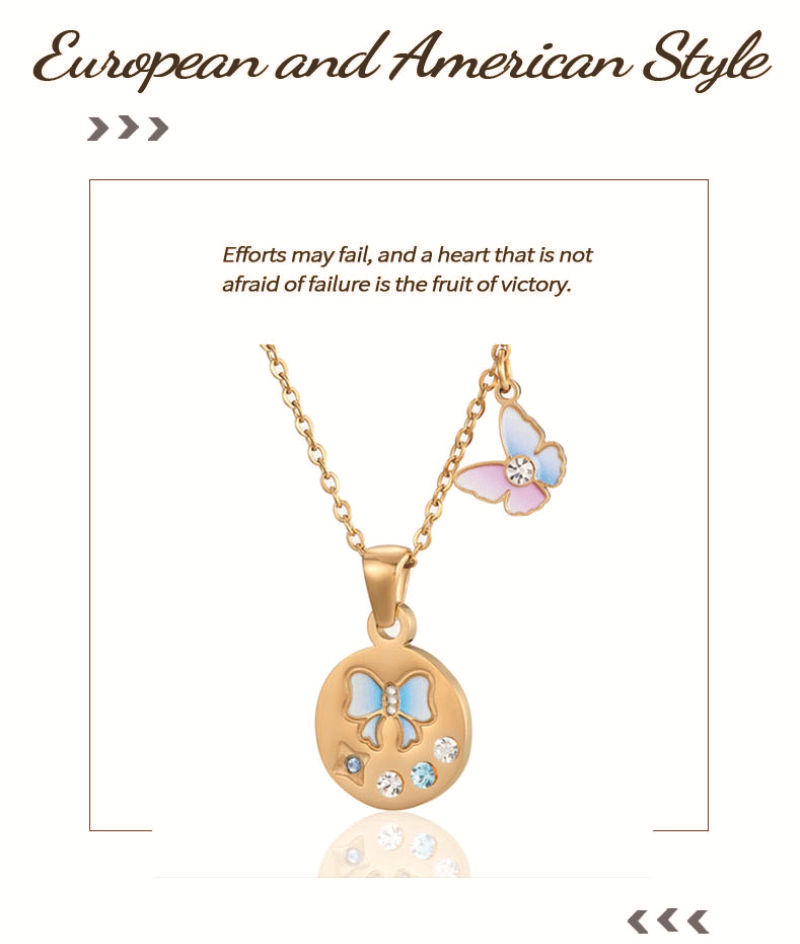Geometric, Butterfly Pattern Wholesale Jewelry Elegant Sweet Streetwear Geometric Butterfly Titanium Steel Plating Pendant Necklace